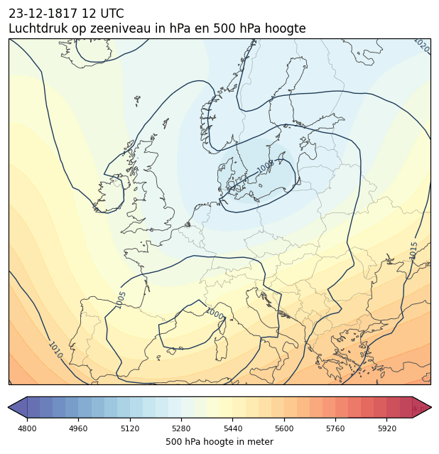 Weerkaart van 23 december 1817 om 12 UTC
