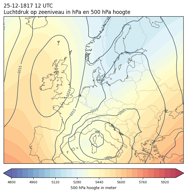 Weerkaart van 25 december 1817 om 12 UTC