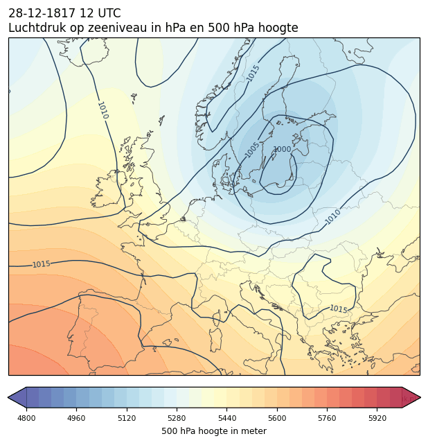 Weerkaart van 28 december 1817 om 12 UTC
