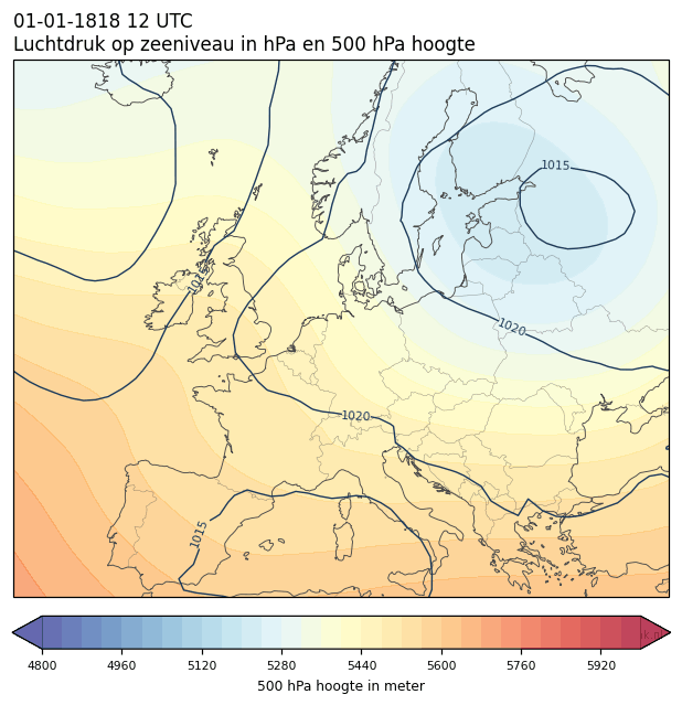 Weerkaart van 1 januari 1818 om 12 UTC