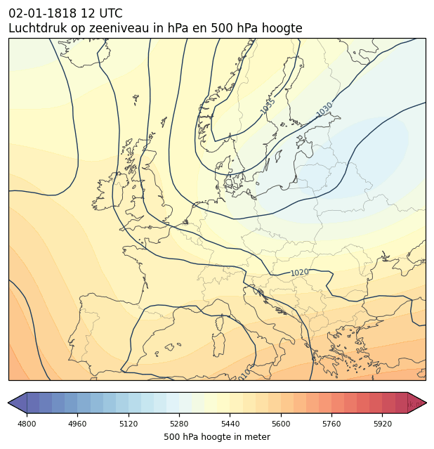 Weerkaart van 2 januari 1818 om 12 UTC