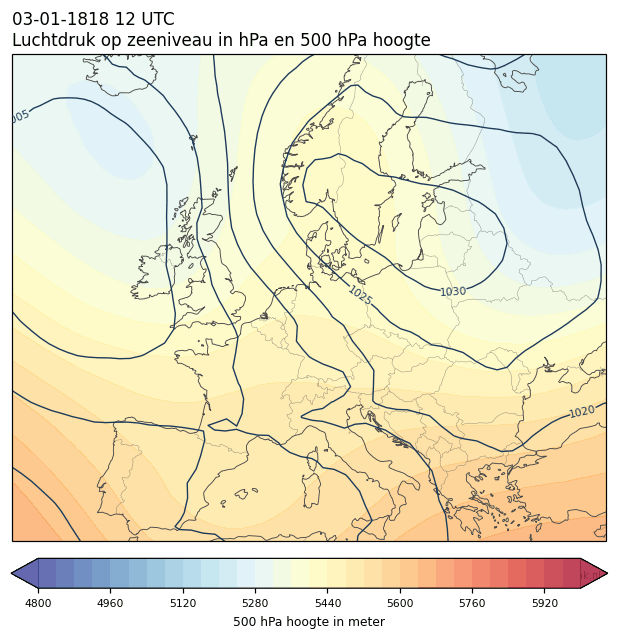 Weerkaart van 3 januari 1818 om 12 UTC