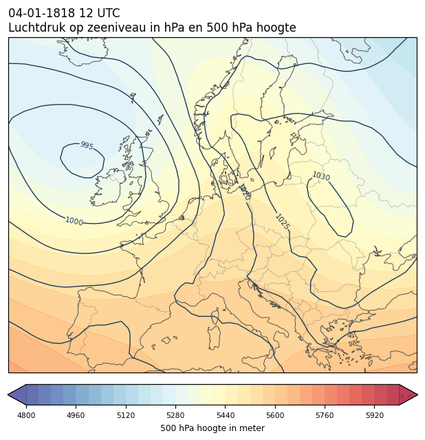 Weerkaart van 4 januari 1818 om 12 UTC