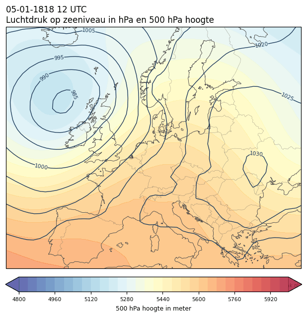 Weerkaart van 5 januari 1818 om 12 UTC