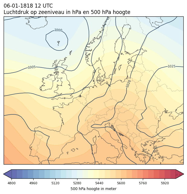 Weerkaart van 6 januari 1818 om 12 UTC