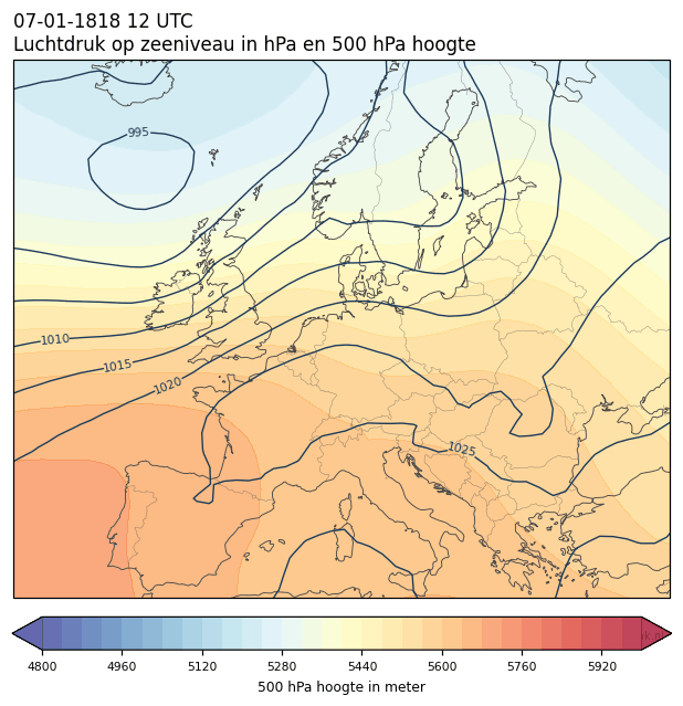 Weerkaart van 7 januari 1818 om 12 UTC