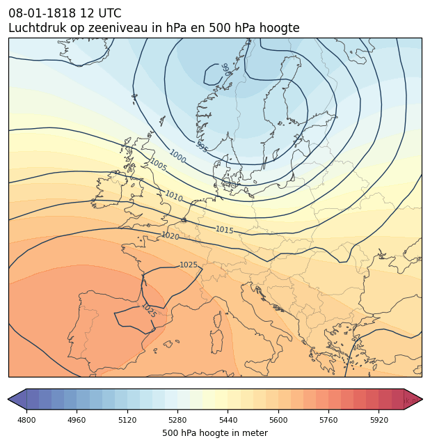 Weerkaart van 8 januari 1818 om 12 UTC