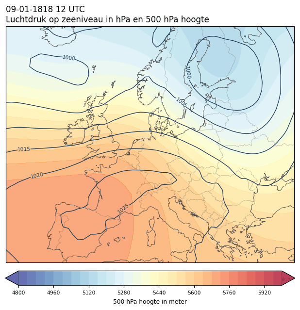 Weerkaart van 9 januari 1818 om 12 UTC