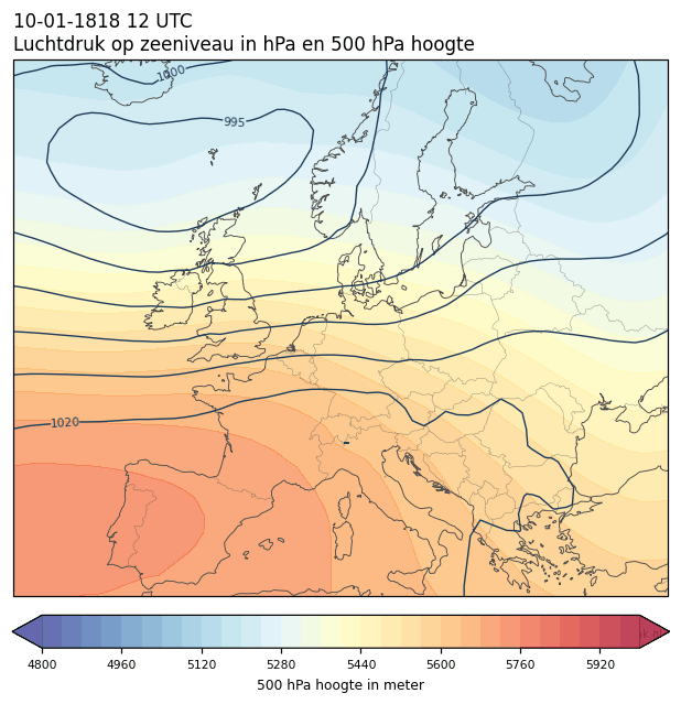 Weerkaart van 10 januari 1818 om 12 UTC
