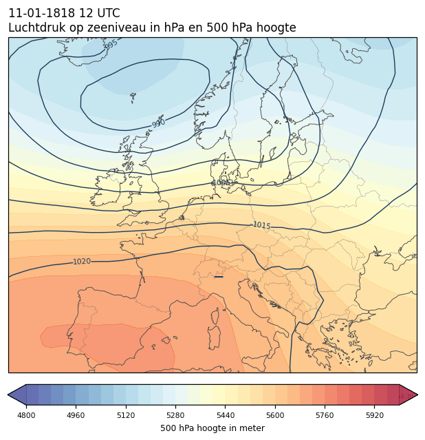 Weerkaart van 11 januari 1818 om 12 UTC