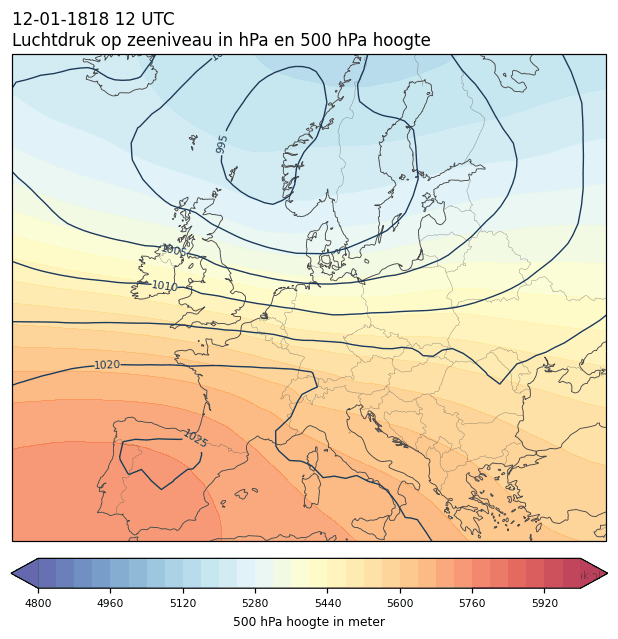 Weerkaart van 12 januari 1818 om 12 UTC
