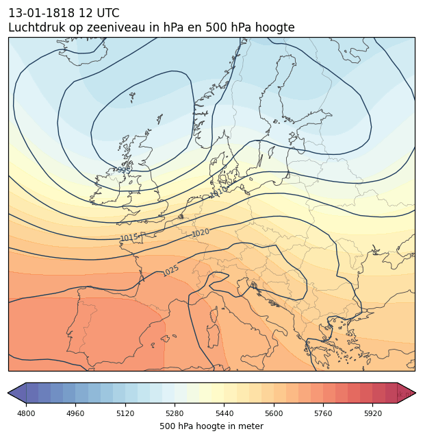 Weerkaart van 13 januari 1818 om 12 UTC