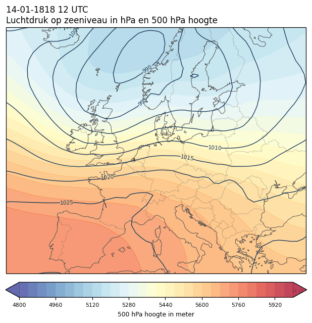 Weerkaart van 14 januari 1818 om 12 UTC
