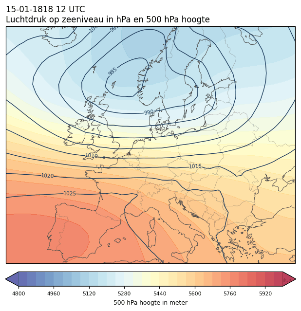 Weerkaart van 15 januari 1818 om 12 UTC