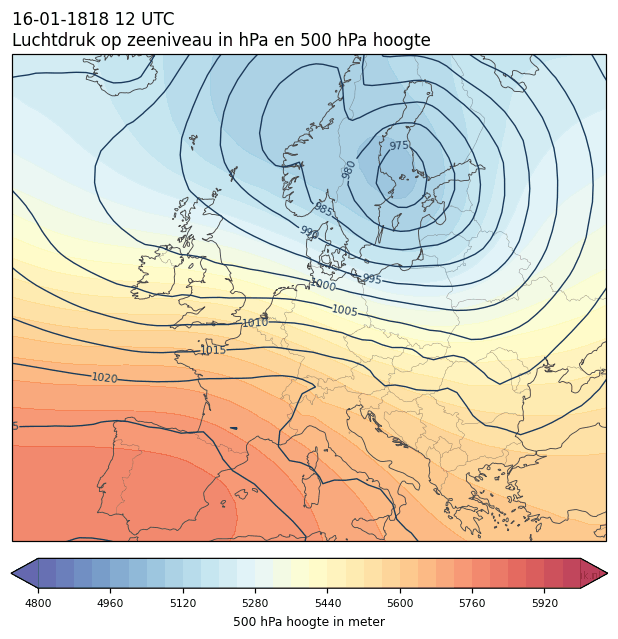Weerkaart van 16 januari 1818 om 12 UTC