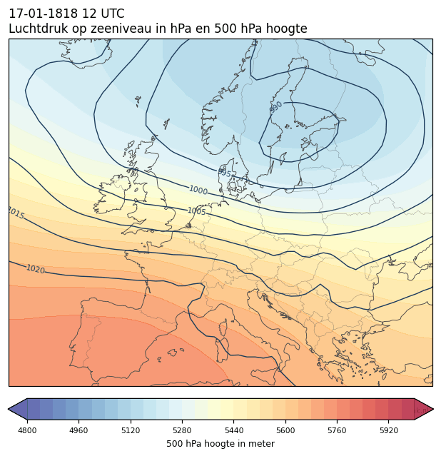 Weerkaart van 17 januari 1818 om 12 UTC
