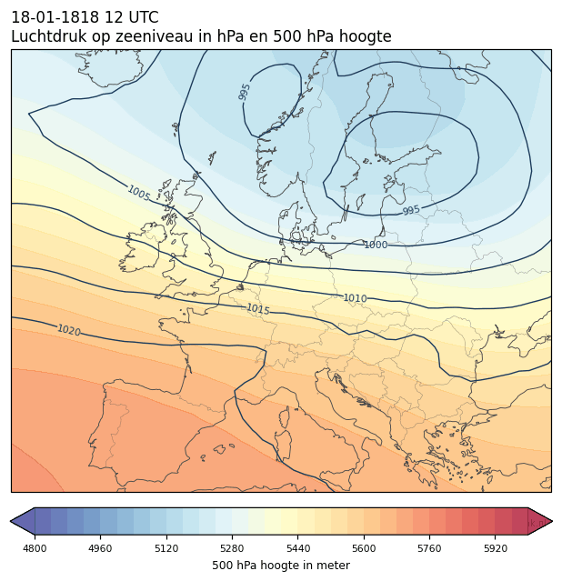 Weerkaart van 18 januari 1818 om 12 UTC