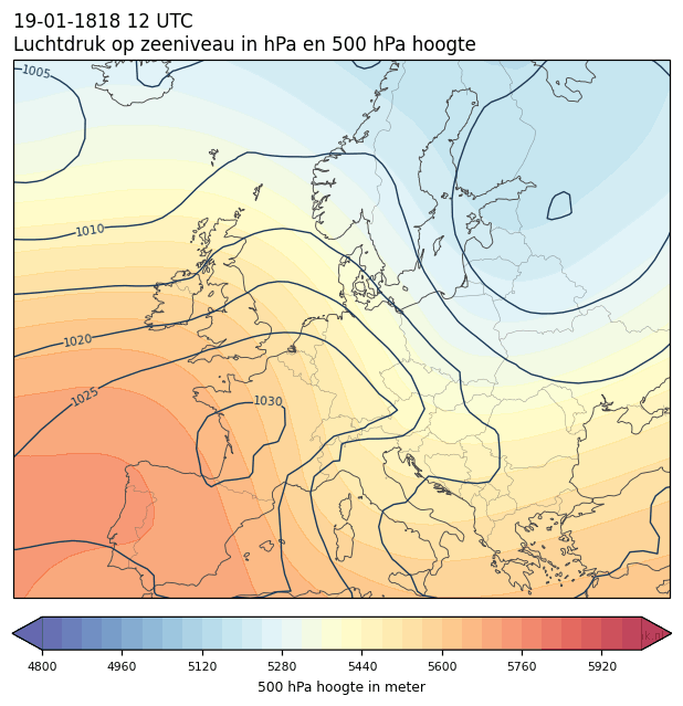 Weerkaart van 19 januari 1818 om 12 UTC