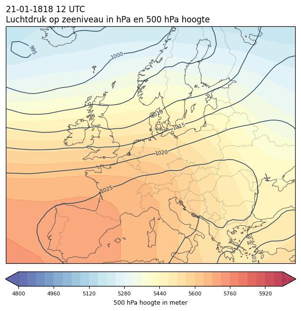 Weerkaart van 21 januari 1818 om 12 UTC