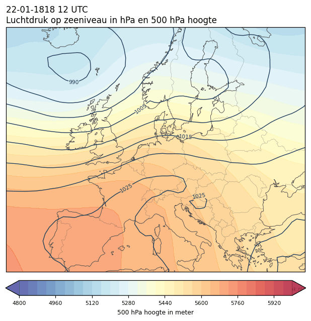 Weerkaart van 22 januari 1818 om 12 UTC