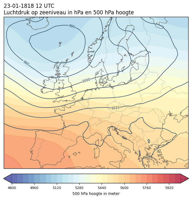 Weerkaart van 23 januari 1818 om 12 UTC