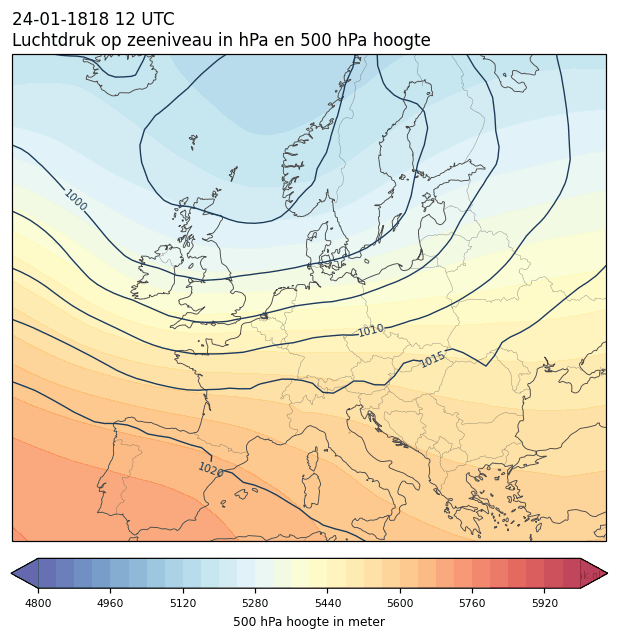 Weerkaart van 24 januari 1818 om 12 UTC