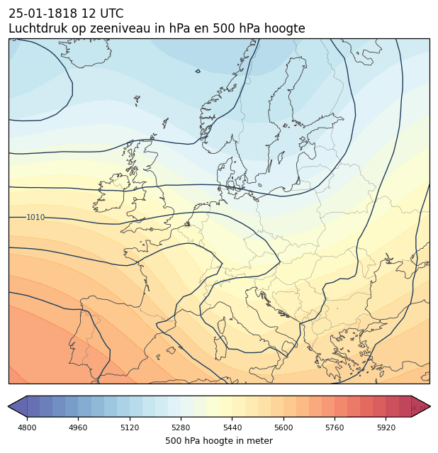 Weerkaart van 25 januari 1818 om 12 UTC