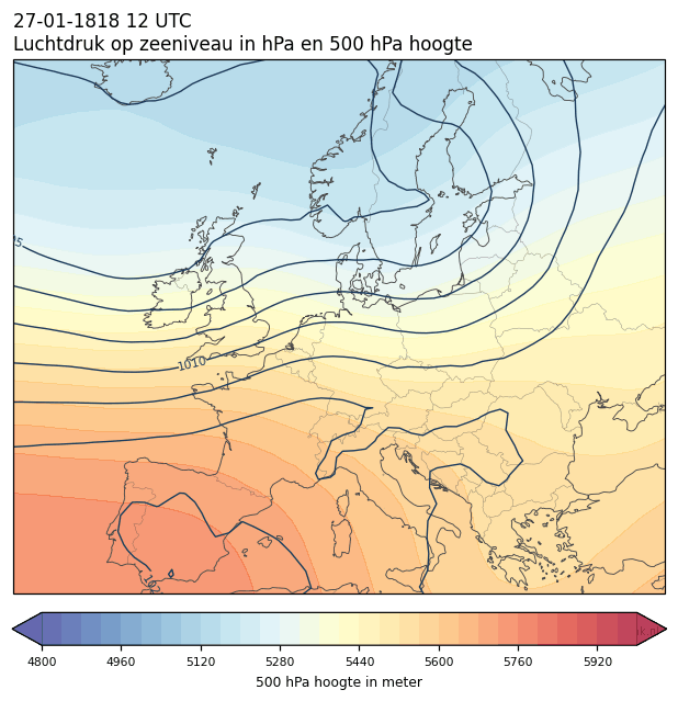 Weerkaart van 27 januari 1818 om 12 UTC