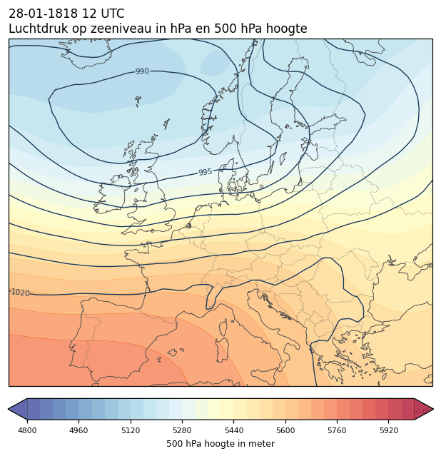 Weerkaart van 28 januari 1818 om 12 UTC