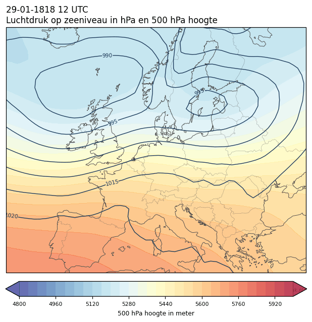 Weerkaart van 29 januari 1818 om 12 UTC