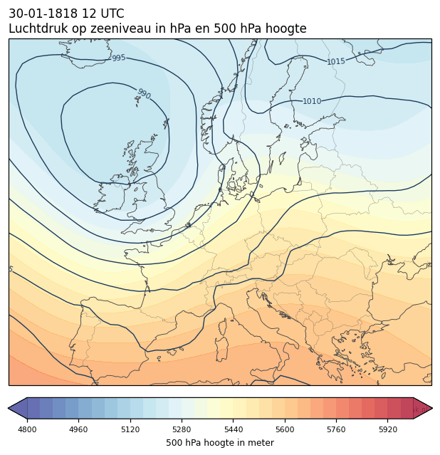 Weerkaart van 30 januari 1818 om 12 UTC