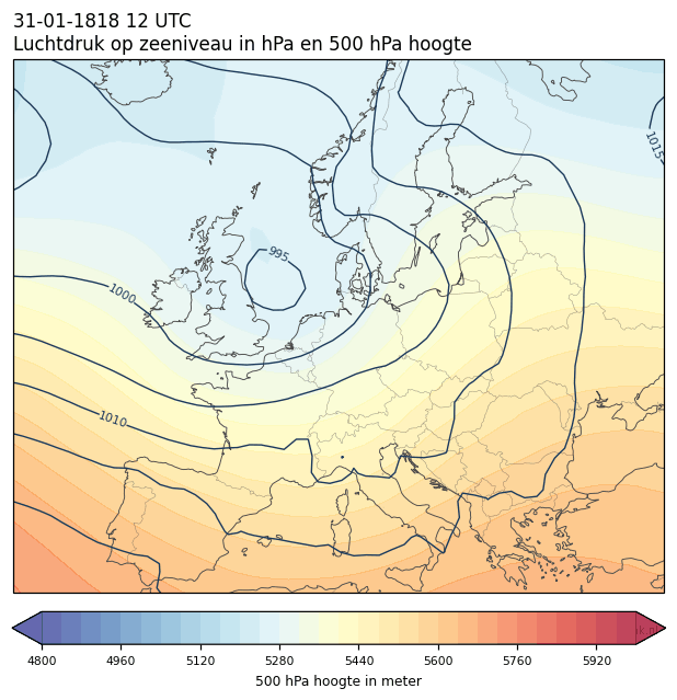 Weerkaart van 31 januari 1818 om 12 UTC