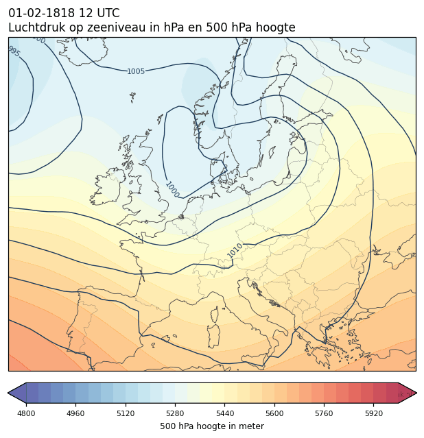 Weerkaart van 1 februari 1818 om 12 UTC