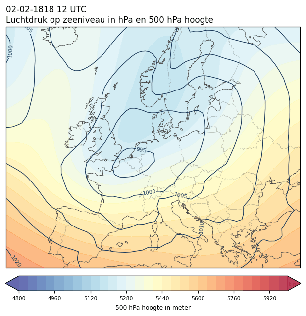 Weerkaart van 2 februari 1818 om 12 UTC