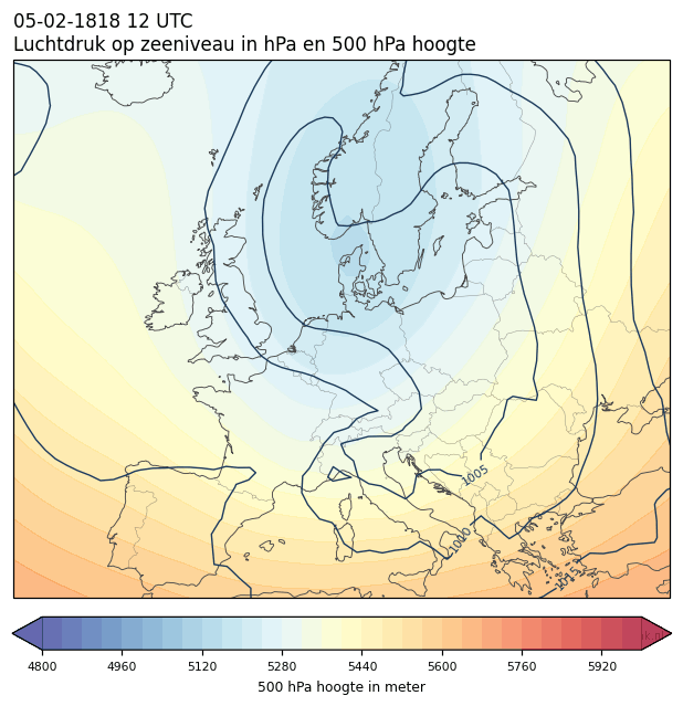Weerkaart van 5 februari 1818 om 12 UTC