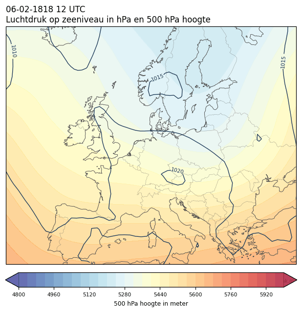 Weerkaart van 6 februari 1818 om 12 UTC