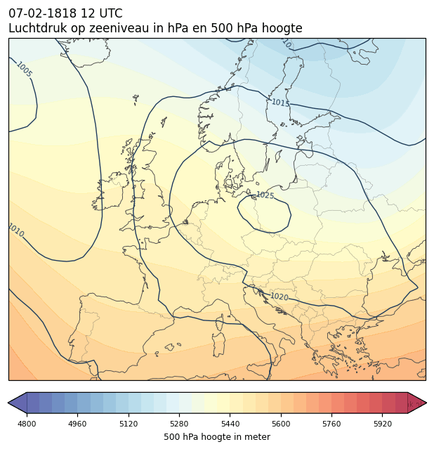 Weerkaart van 7 februari 1818 om 12 UTC
