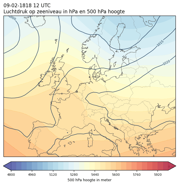 Weerkaart van 9 februari 1818 om 12 UTC