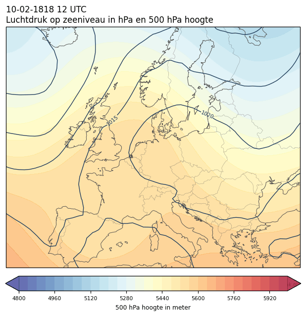 Weerkaart van 10 februari 1818 om 12 UTC