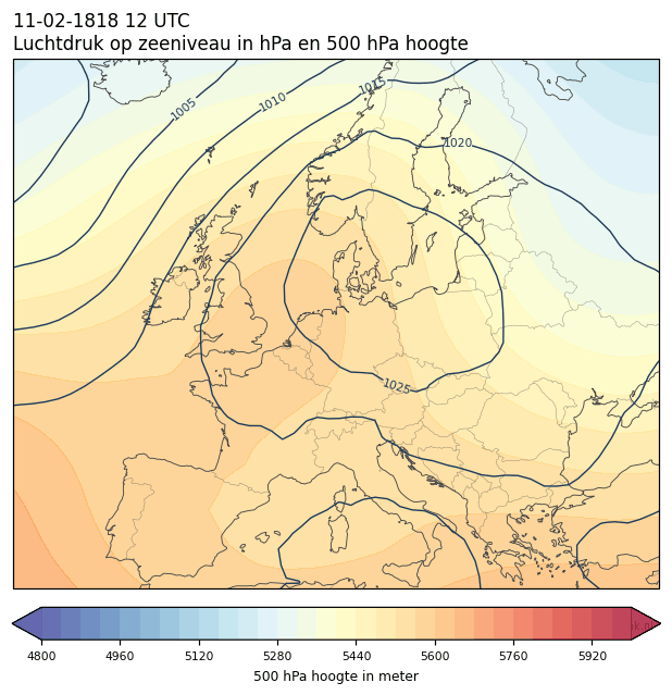Weerkaart van 11 februari 1818 om 12 UTC
