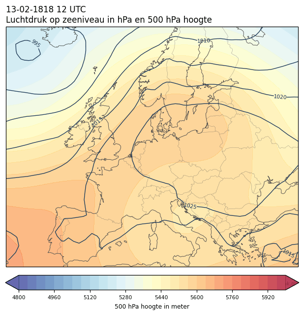 Weerkaart van 13 februari 1818 om 12 UTC