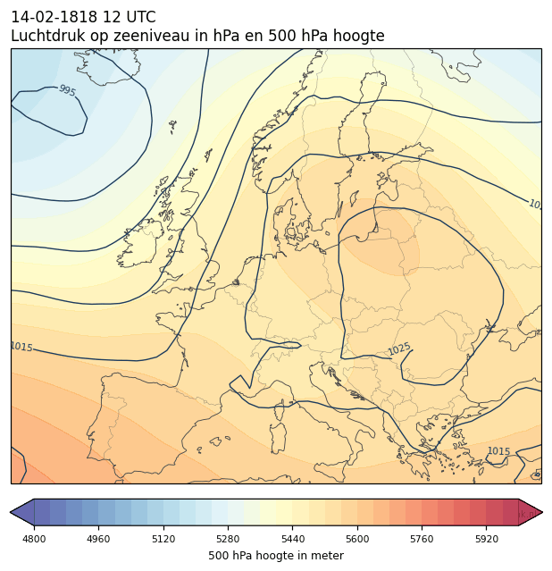 Weerkaart van 14 februari 1818 om 12 UTC