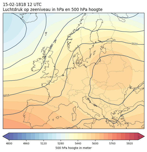 Weerkaart van 15 februari 1818 om 12 UTC