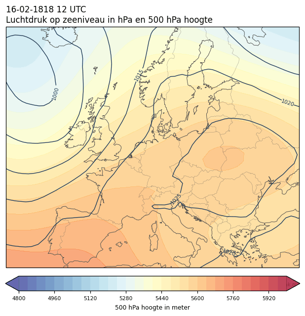Weerkaart van 16 februari 1818 om 12 UTC