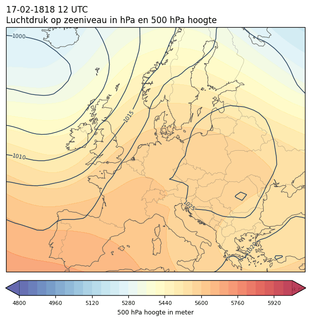 Weerkaart van 17 februari 1818 om 12 UTC