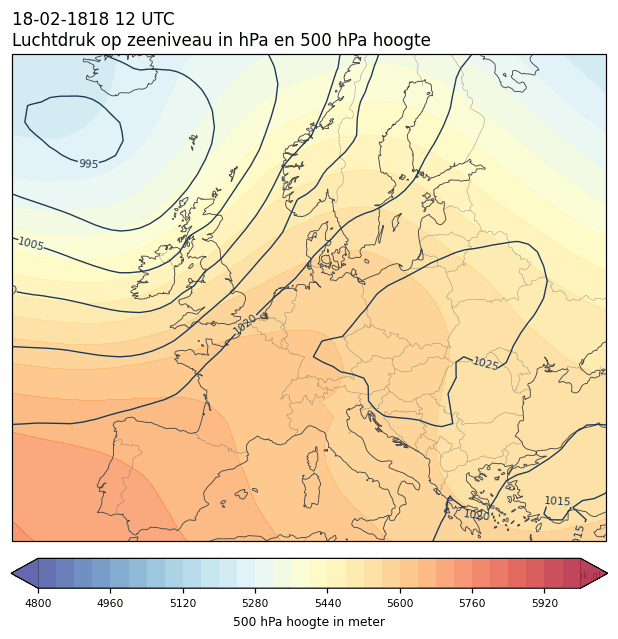 Weerkaart van 18 februari 1818 om 12 UTC