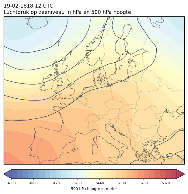 Weerkaart van 19 februari 1818 om 12 UTC
