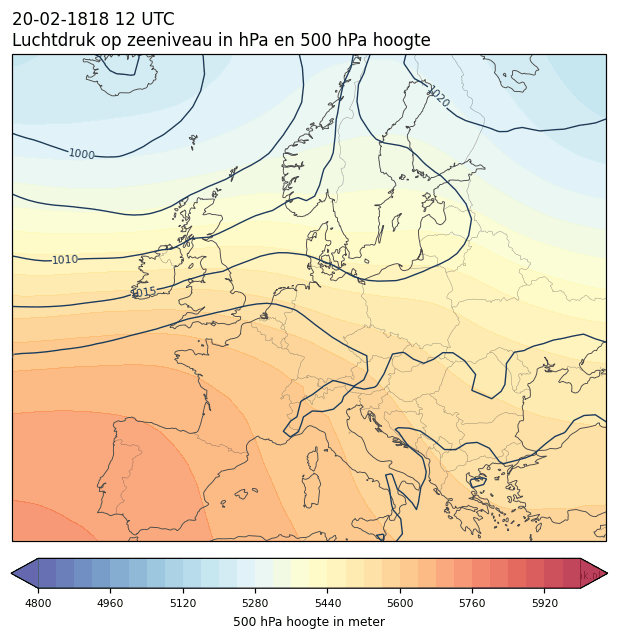 Weerkaart van 20 februari 1818 om 12 UTC
