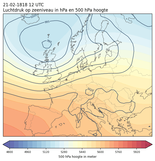 Weerkaart van 21 februari 1818 om 12 UTC