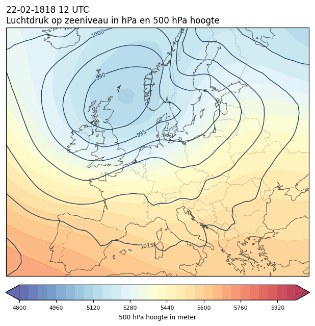 Weerkaart van 22 februari 1818 om 12 UTC